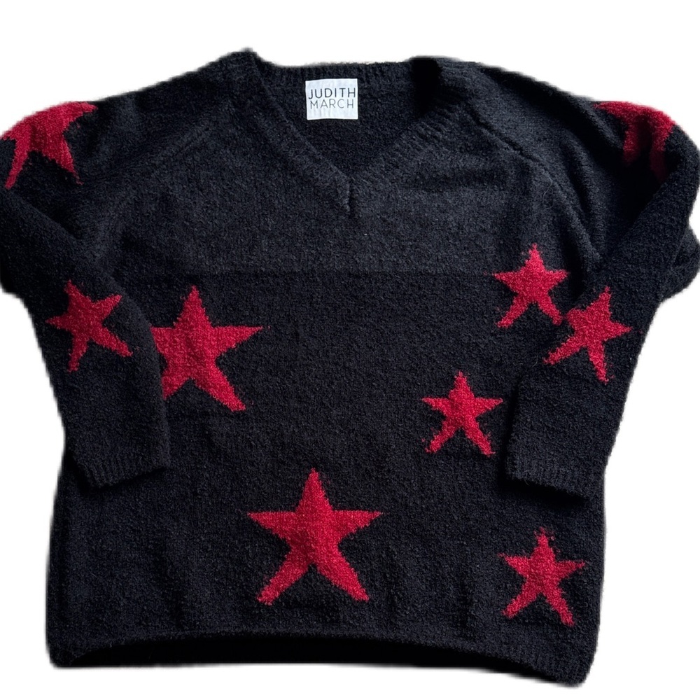 Judith March Black V-Neck Star Print Sweater Women's Measures Like Large L